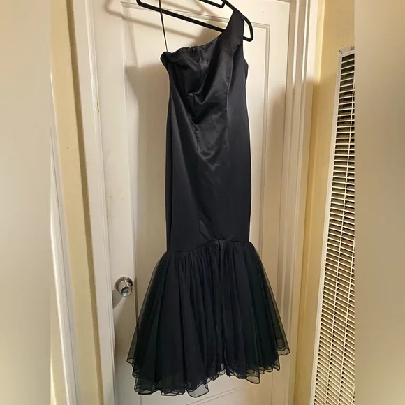 Vintage y2k Black Satin Mermaid Fishtail Evening Gown Prom Dress barbiecore noir - Picture 9 of 17